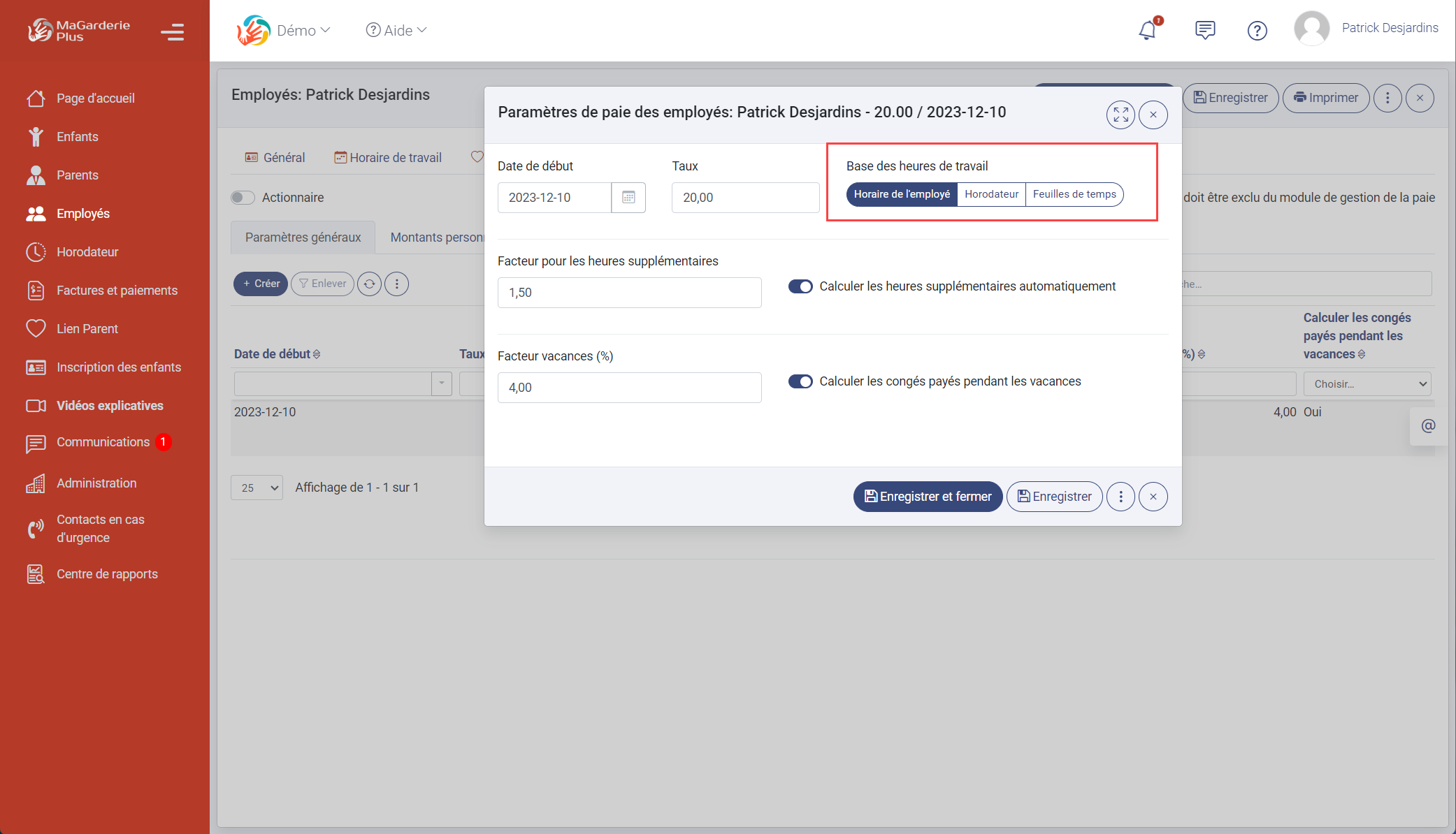 MaGarderie Plus: Module de paie
