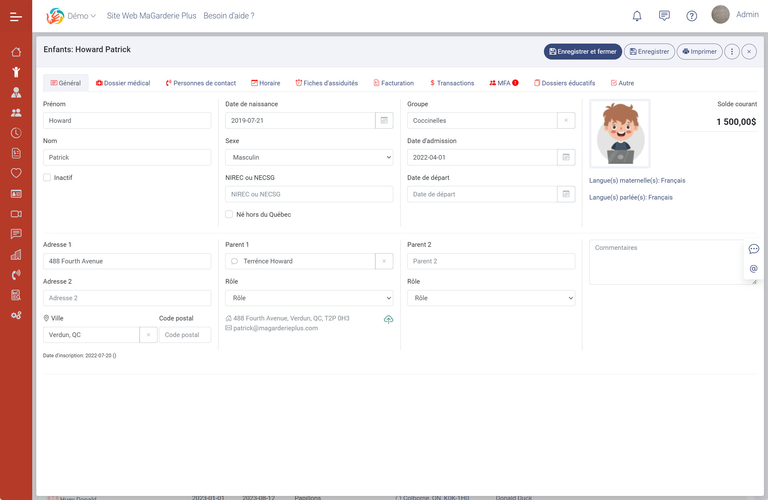 MaGarderie Plus dossiers des enfants