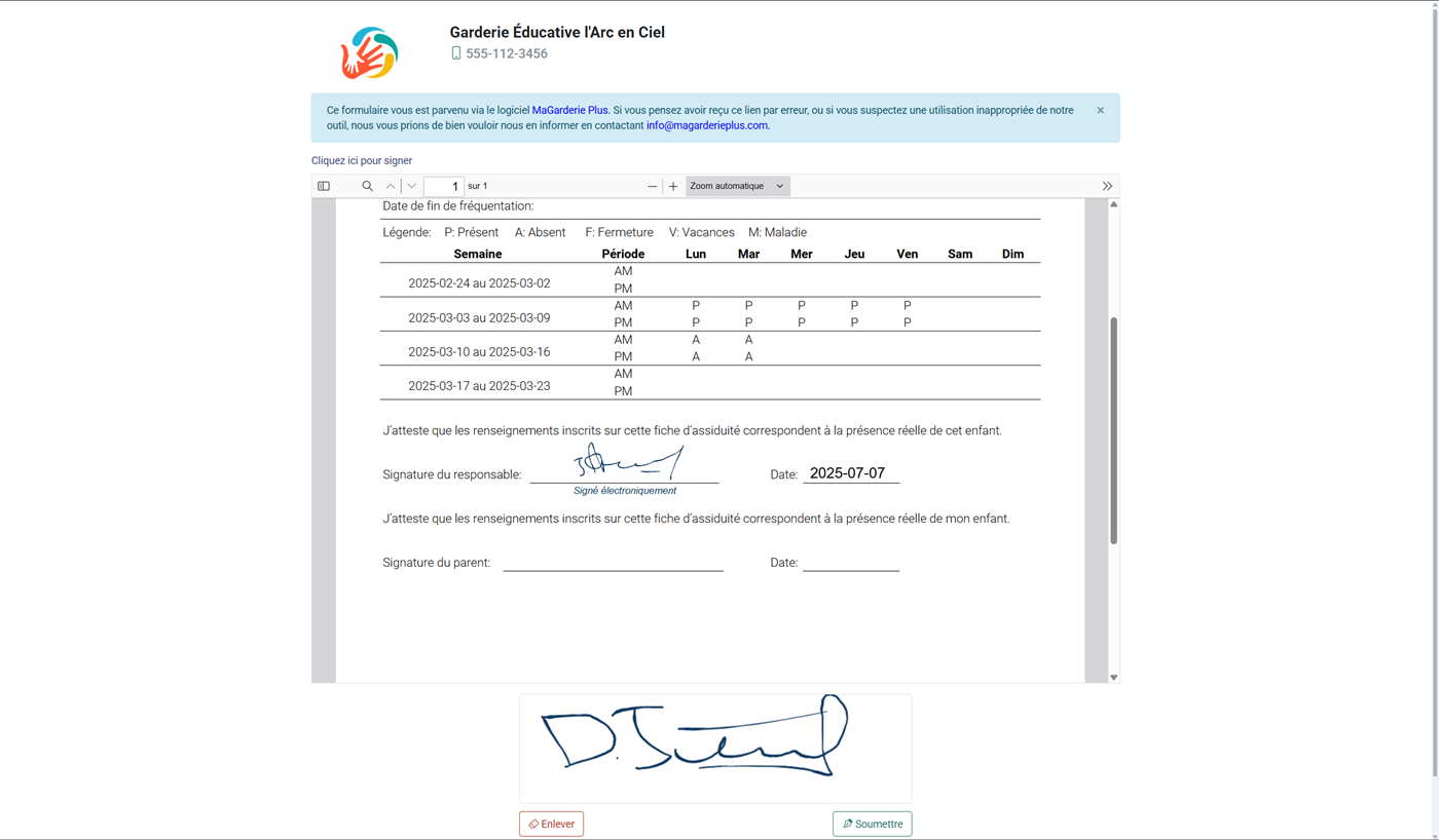 MaGarderie Plus Signature électronique