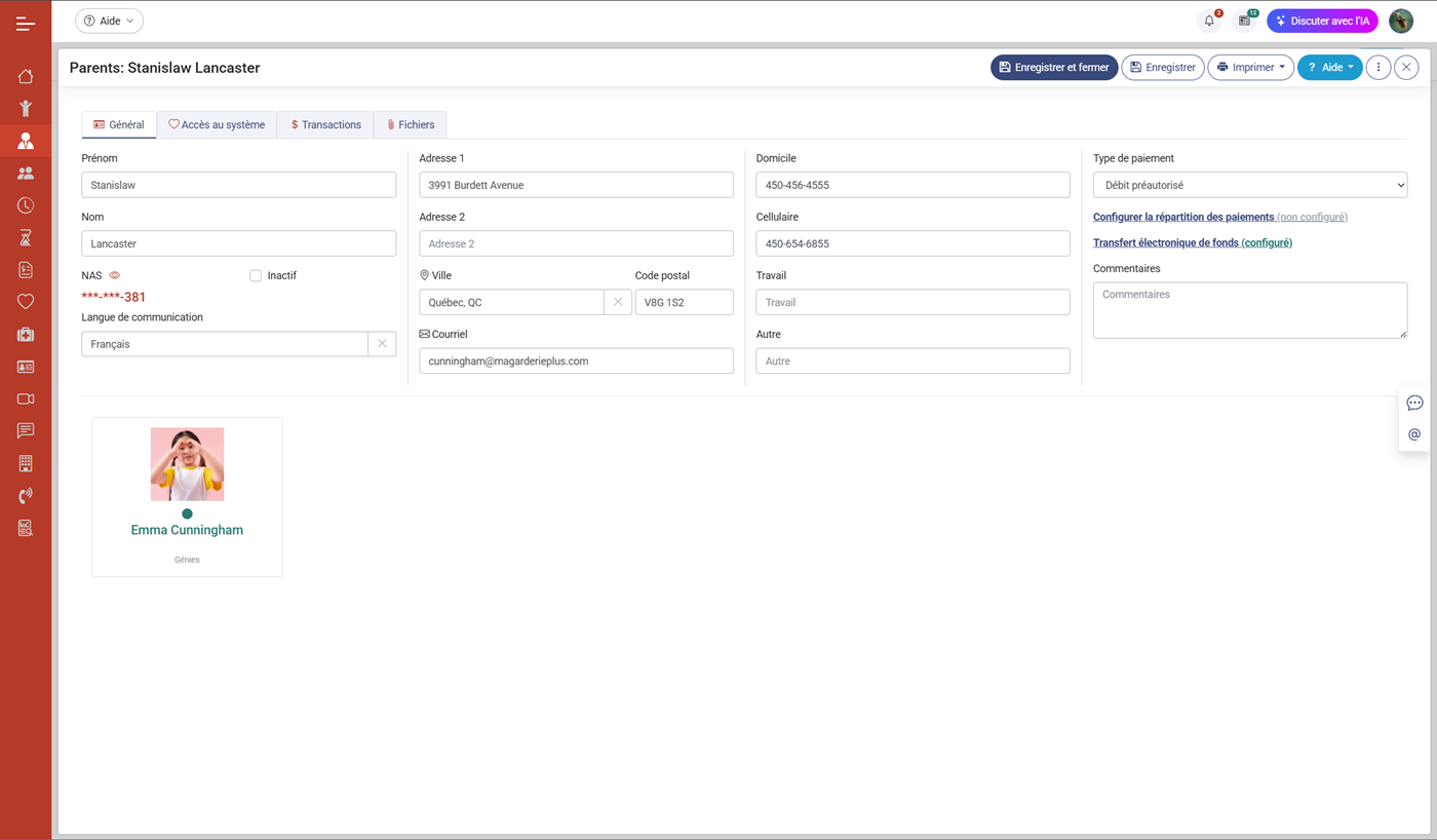 MaGarderie Plus Gestion des fiches parents