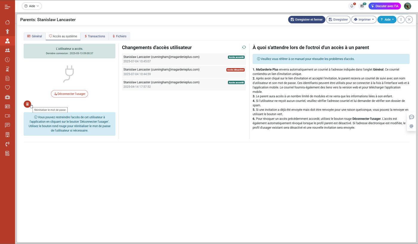 MaGarderie Plus Gestion des fiches parents