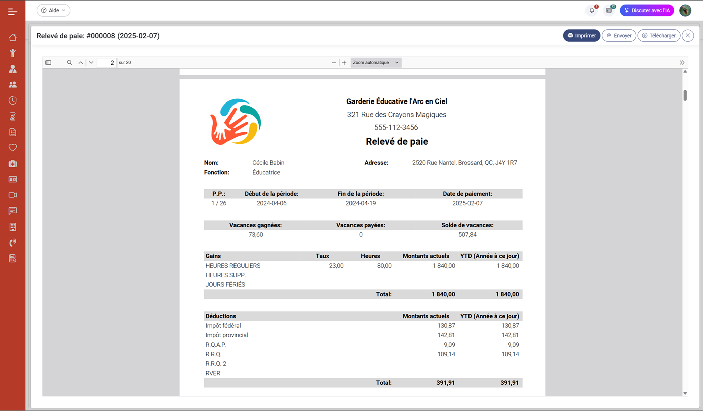 MaGarderie Plus Module de paie