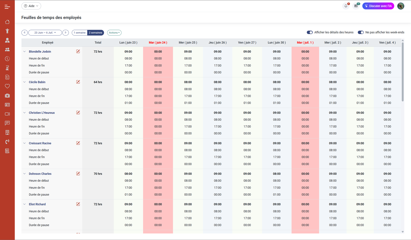 MaGarderie Plus Gestion des feuilles de temps des employés